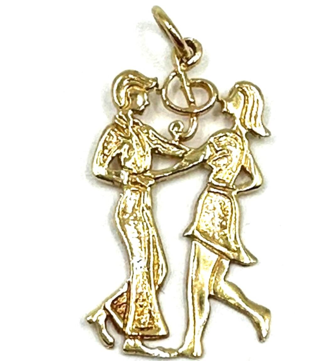 14K Yellow Gold Dancing Couple Charm Pendant